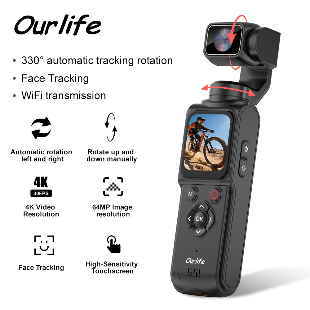 Runcam Camera - Ourlife 4K Actionkamera 330 ° Gesichtsverfolgungs-Gimbal-Stabilisator