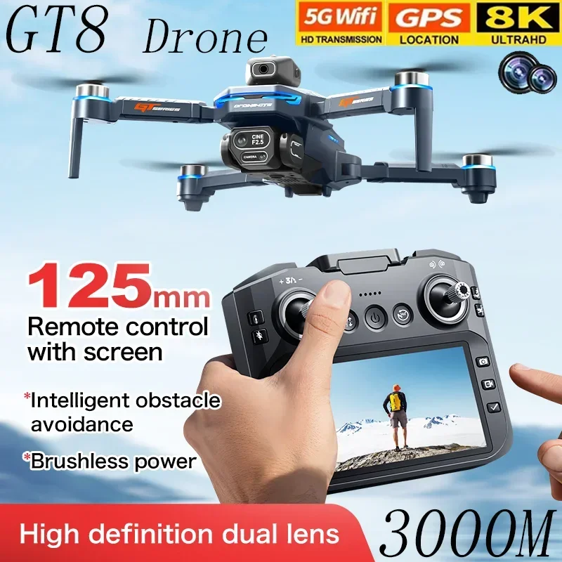 Dji Mini Drone - GT8 Drohne mit Hinderniserkennung, 4,3-Zoll-Bildschirm, Bürstenlos,