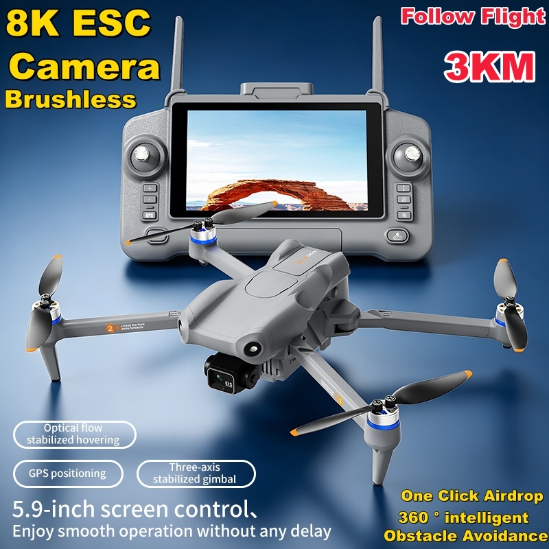 4 In 1 Esc - 5,9-Zoll-Touchscreen 3-Achsen-Gimbal 8K ESC-Kamera-Drohne GPS Optischer