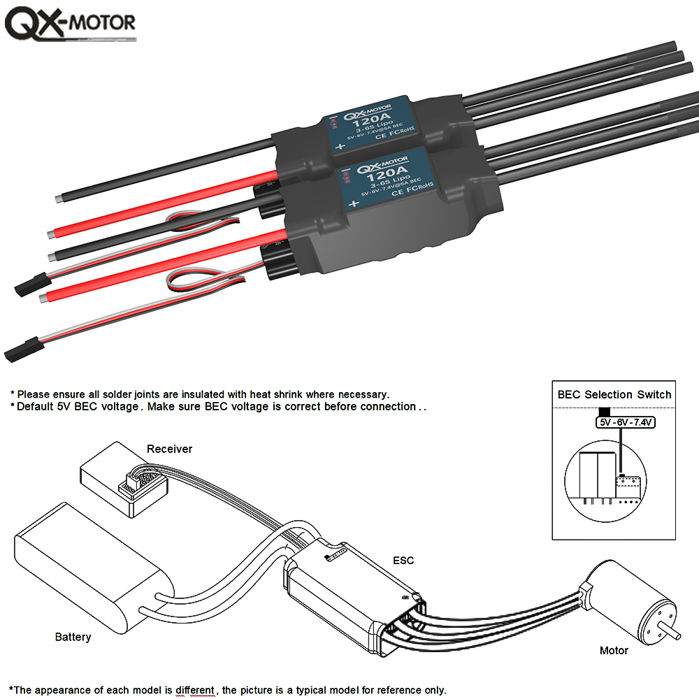 QX-MOTOR 120A ESC 5A BEC 3-6S  – Lipo Battery 6S Bewertung und Preis